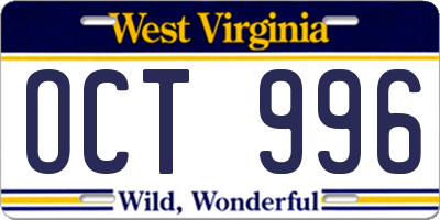 WV license plate OCT996