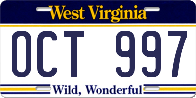 WV license plate OCT997