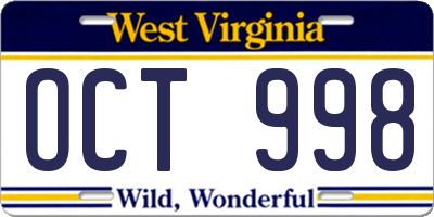 WV license plate OCT998