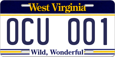 WV license plate OCU001