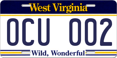 WV license plate OCU002