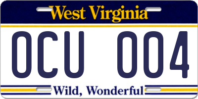 WV license plate OCU004