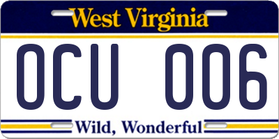 WV license plate OCU006