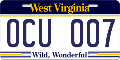 WV license plate OCU007