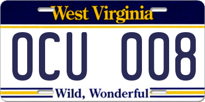 WV license plate OCU008