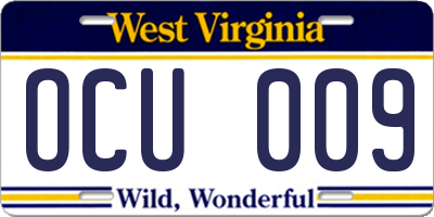 WV license plate OCU009