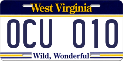 WV license plate OCU010