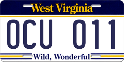 WV license plate OCU011