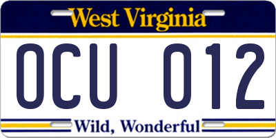 WV license plate OCU012