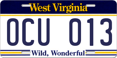 WV license plate OCU013