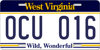 WV license plate OCU016