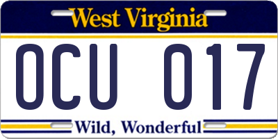 WV license plate OCU017