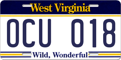 WV license plate OCU018