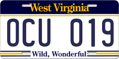WV license plate OCU019