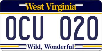WV license plate OCU020