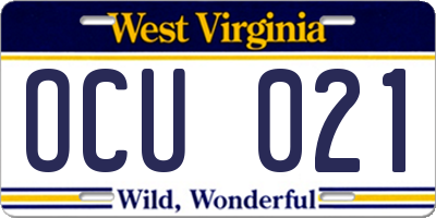 WV license plate OCU021