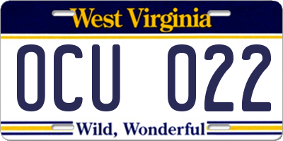 WV license plate OCU022
