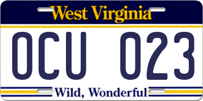 WV license plate OCU023
