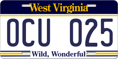 WV license plate OCU025