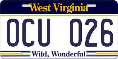 WV license plate OCU026