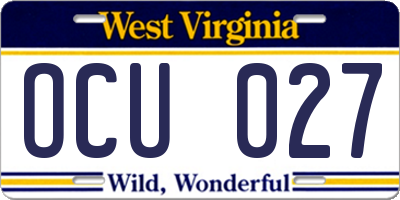 WV license plate OCU027