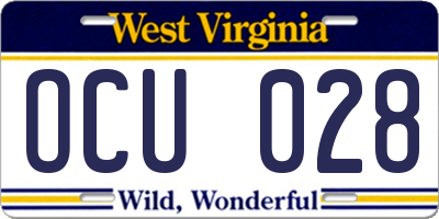 WV license plate OCU028