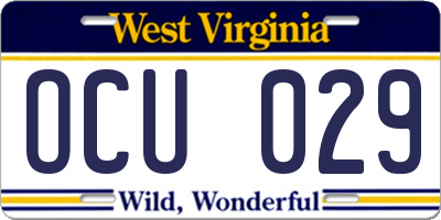 WV license plate OCU029