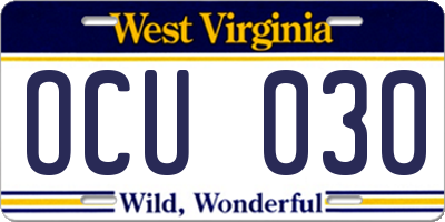 WV license plate OCU030