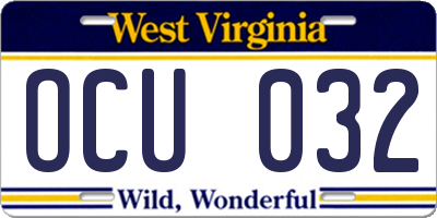 WV license plate OCU032