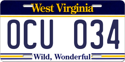 WV license plate OCU034