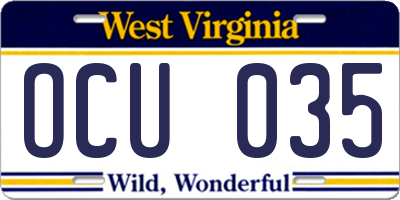 WV license plate OCU035