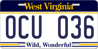 WV license plate OCU036
