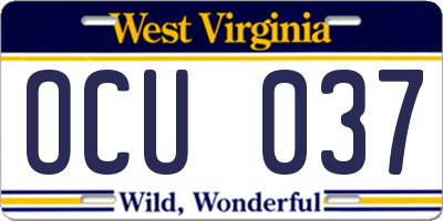 WV license plate OCU037