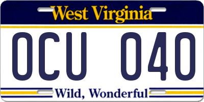 WV license plate OCU040