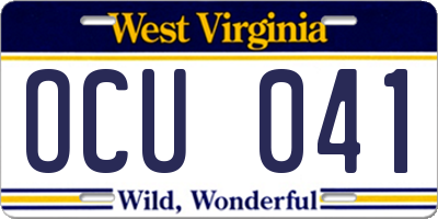 WV license plate OCU041