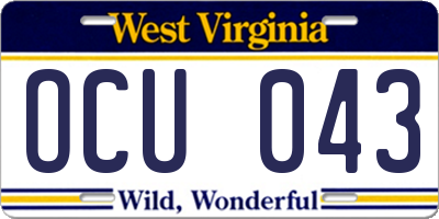 WV license plate OCU043