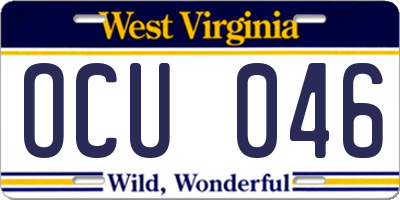 WV license plate OCU046