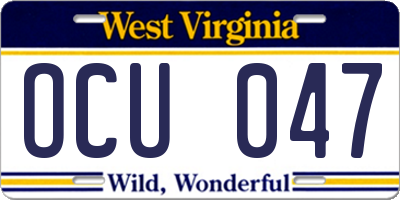 WV license plate OCU047