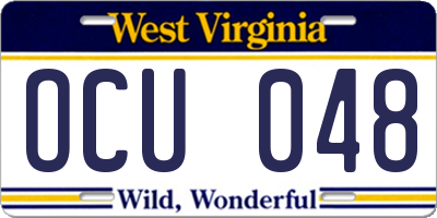 WV license plate OCU048