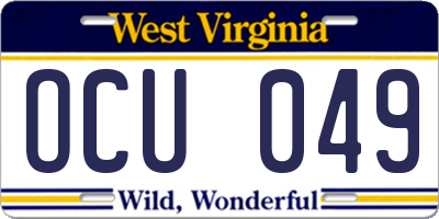 WV license plate OCU049