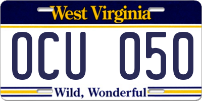 WV license plate OCU050