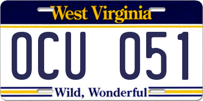 WV license plate OCU051