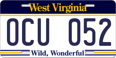 WV license plate OCU052