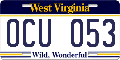 WV license plate OCU053