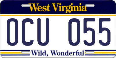 WV license plate OCU055