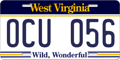 WV license plate OCU056