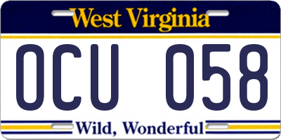 WV license plate OCU058