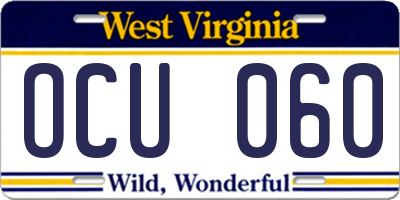 WV license plate OCU060