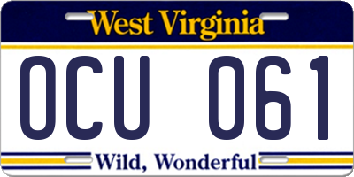 WV license plate OCU061