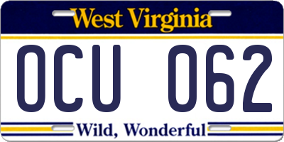 WV license plate OCU062
